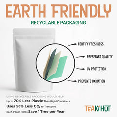 TEAki Hut Packaging closeup highlighting handy servings per container