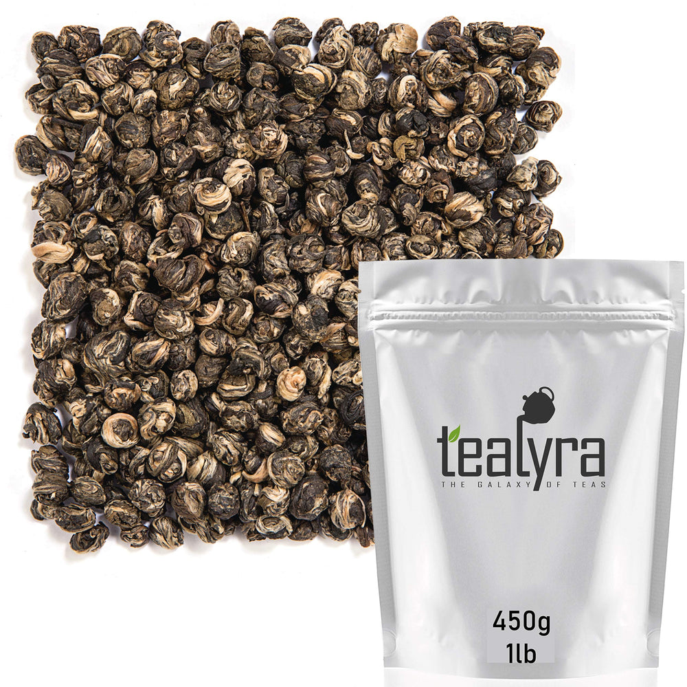Tealyra Imperial Jasmine Dragon Pearls packaging for premium green tea