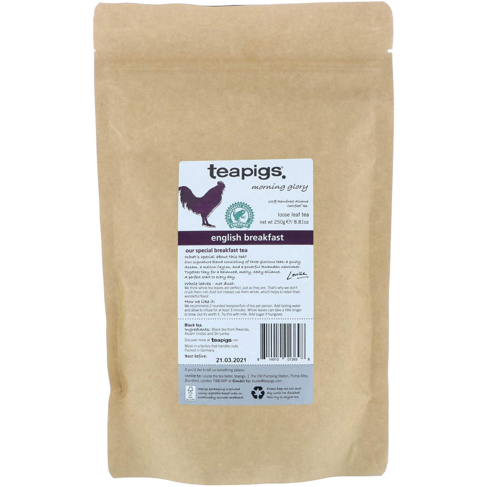 Teapigs English Breakfast loose tea in a cup delivering bold, balanced morning flavor