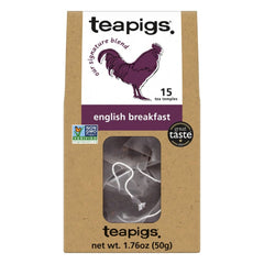 Teapigs English Breakfast tea bags in a 15-count box for a bold morning brew.