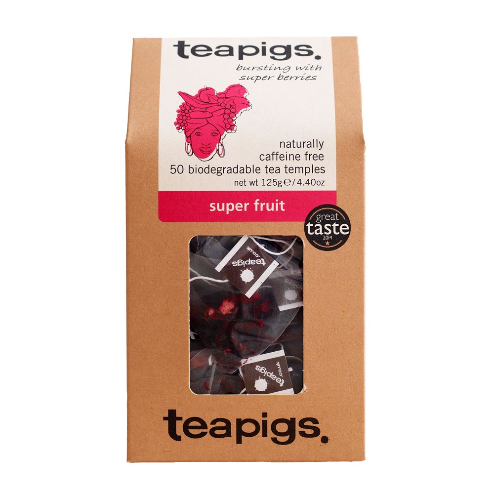 Teapigs Super Fruit tea bags showcase whole fruit for a rich, fruity cup.