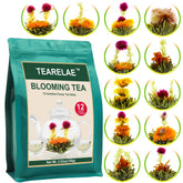 TEARELAE Blooming Tea Flowers pack, 12 greens, perfect for gifting and relaxing.