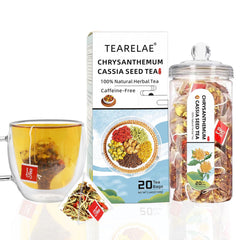 TEARELAE chrysanthemum cassia tea bag closeup, a comforting herbal brew.