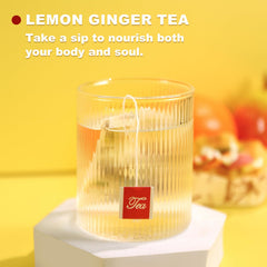TEARELAE ginger lemon lemongrass ingredients depict natural blend for bright flavor and gentle warmth.