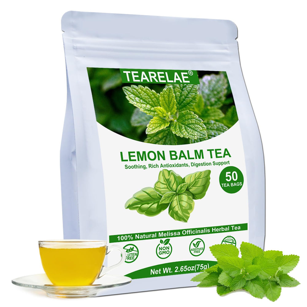 TEARELAE Lemon Balm Tea Bag packaging highlights premium quality and purity.