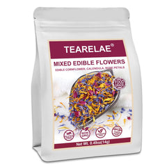 TEARELAE mixed edible flowers pack showing vibrant colors for cake decoration and salads.