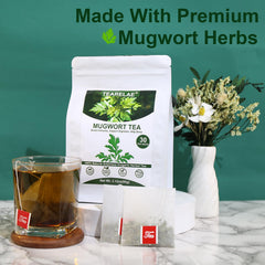 TEARELAE mugwort dried granules in a jar for quick infusion.
