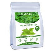 TEARELAE nettle leaf tea bag close-up showing pure, earthy flavor.