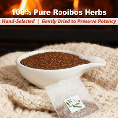 TEARELAE Rooibos tea bag closeup showing natural leaf quality.