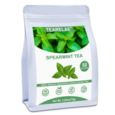 TEARELAE spearmint tea bag closeup shows natural leaves for a pure, refreshing sip.