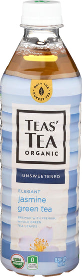 Teas' Tea Green Jasmine Organic bottle front for daily hydration and unsweetened refreshment