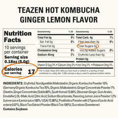 TEAZEN Lemon Ginger ice-kombucha served in a glass for a refreshing cold sip.