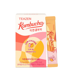 TEAZEN Mango Guava Kombucha powder sachet ready for on-the-go hydration.