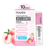 TEAZEN Peach Kombucha powder packaging for quick on-the-go hydration