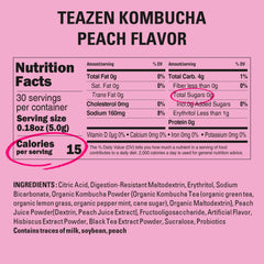TEAZEN Peach Kombucha dissolving in cold water for a refreshing on-the-go drink.