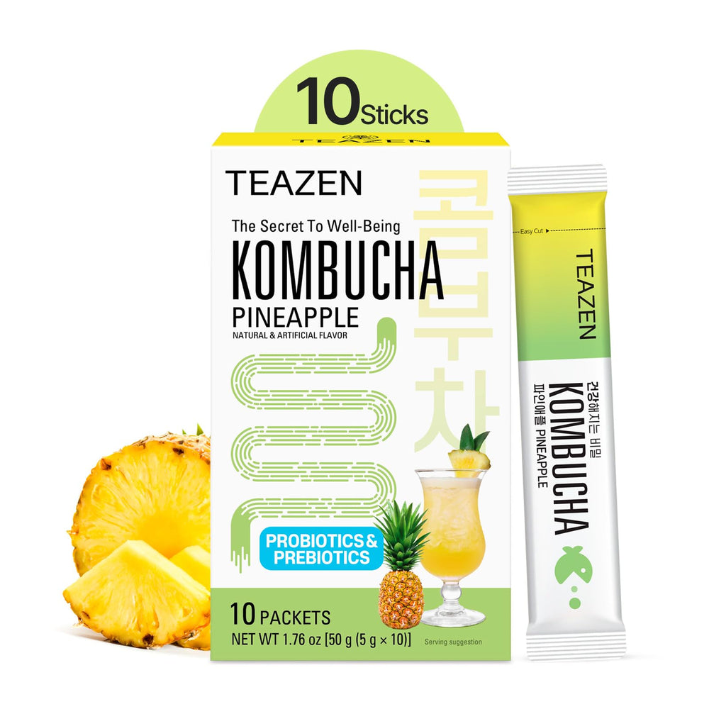 TEAZEN Pineapple Kombucha powder sachet ready to mix for probiotic hydration