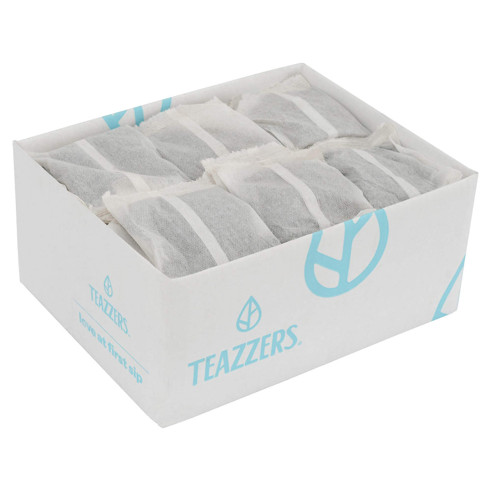 Teazzers green tea bags pack close-up, premium quality for cafés.