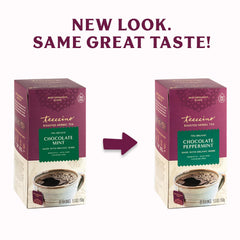 Teeccino Chocolate Peppermint tea iced glass, refreshing cold beverage option.