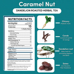 Teeccino Dandelion Caramel Nut hot cup, caffeine-free comfort any time.