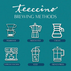Close-up of Teeccino cup; creamy texture without caffeine.