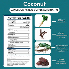 Teeccino Dandelion Coconut Herbal Coffee cup steaming with rich aroma.