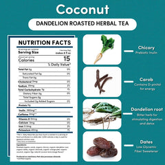 Teeccino Dandelion Coconut Tea hot cup showing rich aroma and color.