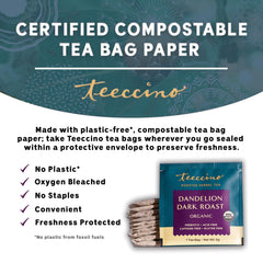 Cup of Teeccino dandelion tea steaming hot or iced