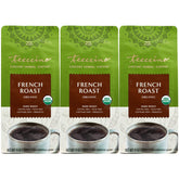 Teeccino French Roast ground pack displays a rich herbal blend for a bold, caffeine-free flavor.