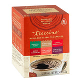 Teeccino mushroom tea sampler packshot features six blends for daily resilience.