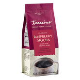 Teeccino Raspberry Mocha Chicory coffee alternative pack highlights organic, non-GMO herbs for everyday brew.