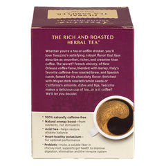 Teeccino Vanilla Nut tea bag staged with a creamy latte vibe