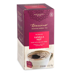 Teeccino Vanilla Nut Tea pack, caffeine-free blend for anytime enjoyment.