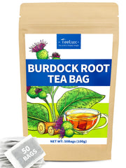 TeeLux Burdock root tea bag in a cup for a smooth, relaxing sip.