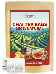 TeeLux chai black tea bags in an eco friendly pack ready for brewing