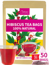 TeeLux hibiscus tea bags in a resealable pouch for fresh, caffeine-free flavor.
