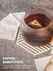 Teelux roasted dandelion root tea bags in cup reveal inviting aroma and smooth earthy taste.