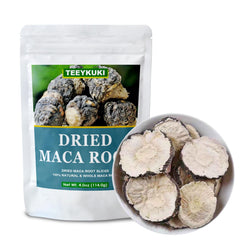 Teeyuki sun-dried black maca root slices in packaging, ready to add to teas.