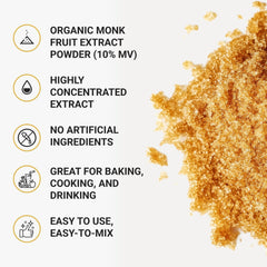 Tejonova Organic Monk Fruit Powder with measuring scoop for precise portions.