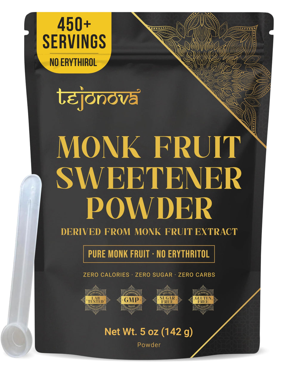 Tejonova Pure Monk Fruit Extract Powder bottle for clean, zero-calorie sweetness.