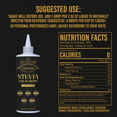 Tejonova Stevia Liquid Drops dropper close-up, precise sweetness without sugar.