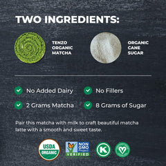Steamed milk and Tenzo matcha latte showing creamy texture