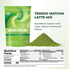 Tenzo matcha latte mix bag open signaling cafe style sweetness and balance