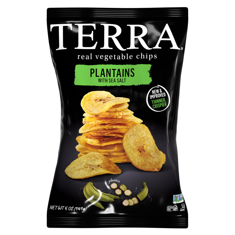 Terra Plantains chips sea salt bag front highlighting gluten-free snack appeal