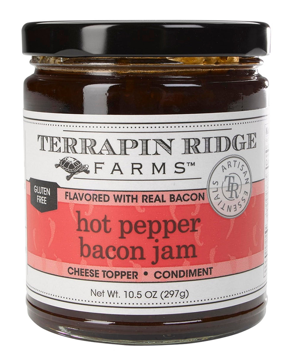 Terrapin Ridge Hot Pepper Bacon Jam jar on display for cheese boards.