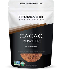 Terrasoul Superfoods cacao powder pouch 16 oz for baking and antioxidant-rich smoothies