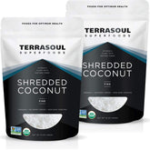 Terrasoul Organic Coconut Flakes front view showing fine shredded texture for versatile use
