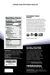 Terrasoul coconut milk powder packaging highlighting organic, vegan ingredients.