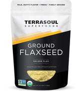 Terrasoul Organic Ground Flax Seeds pouch, ideal for fiber-rich baking.