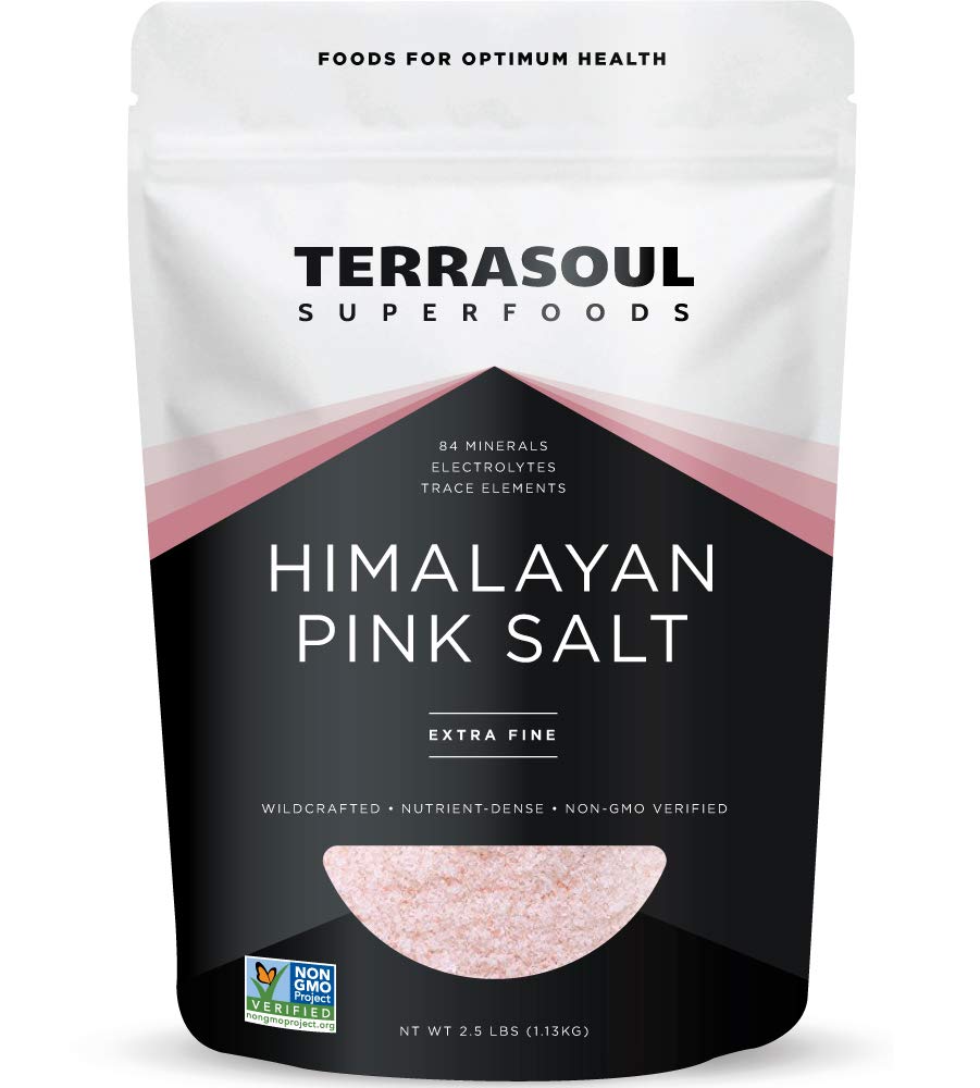 Terrasoul Himalayan pink salt extra-fine crystals in a resealable pouch for finishing