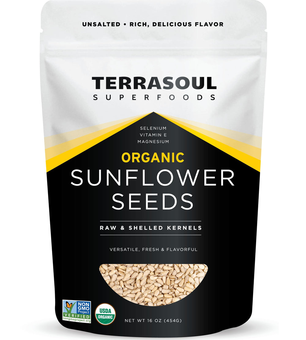 Terrasoul hulled sunflower seeds bag ready to snack, protein-rich option